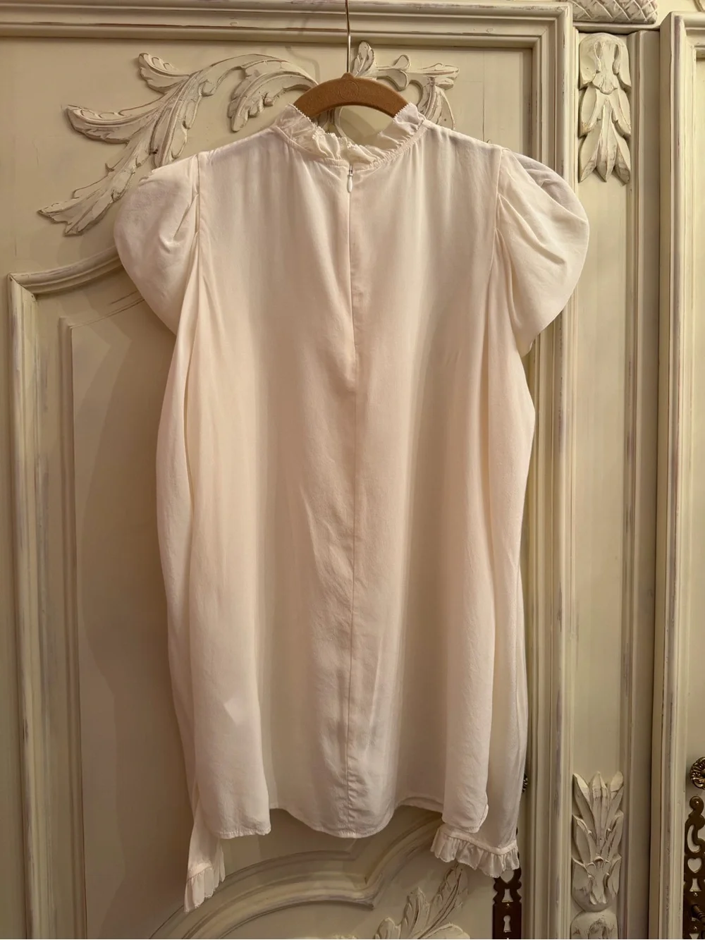 Zimmermann Ivory Ruffle-Neck Puff Sleeve Blouse size 0, US XS - Picture 6 of 8
